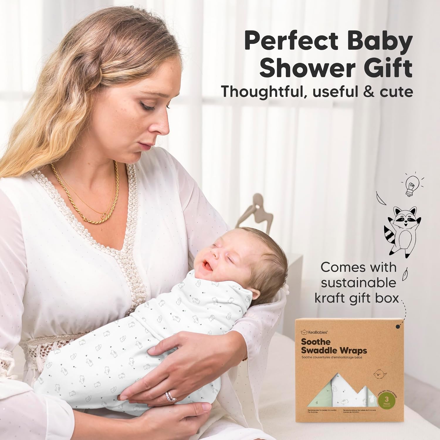 Skiennix Organic Baby Swaddle Sleep Sacks - Soft & Snug Swaddles for Newborns 3-6 Months | Bunnies Design, Large