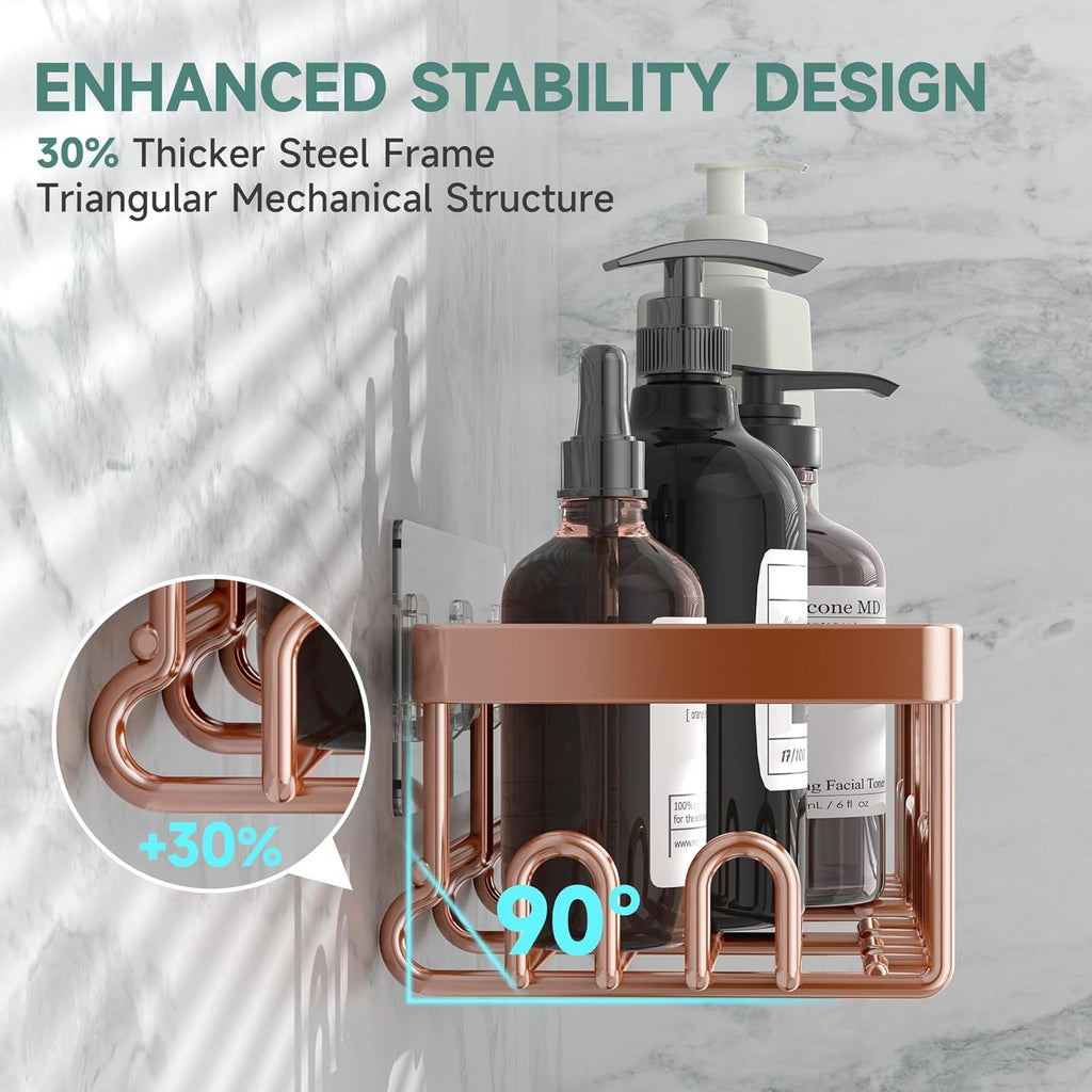 Veken Shower Caddy - Rustproof Waterproof Adhesive Shelves Rack | 6-Pack Large Capacity Rose Gold Bathroom Organizer