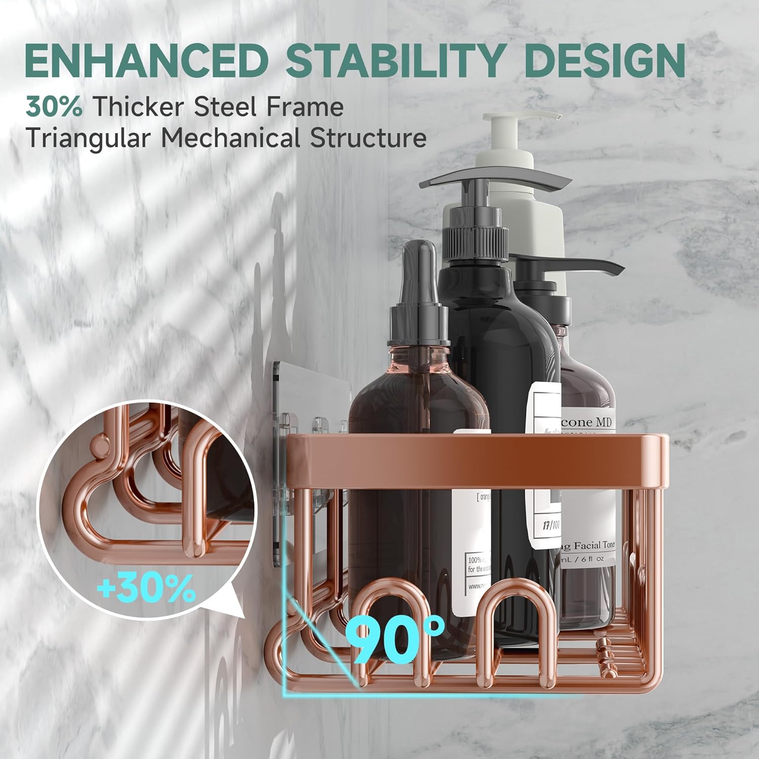 Veken Shower Caddy - Rustproof Waterproof Adhesive Shelves Rack | 6-Pack Large Capacity Rose Gold Bathroom Organizer