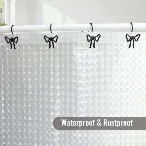 Big Bow Decorative Shower Curtain Hooks, Bowknot Shower Curtain Rings, Fashion Bow Shower Curtain Hangers, 12PCS Stylish Shower Hooks for Shower Curtain, Bathroom, Bedroom, Home Decor (Black)