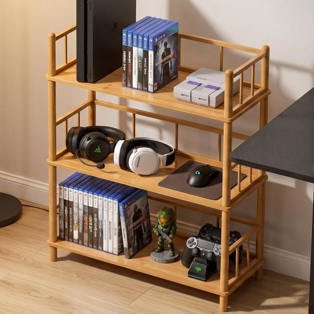 GOGOGO 2-Tier Expandable Bamboo Bookshelf - 150LBS Heavy-Duty, Tool-Free Assembly, Multifunctional Storage for Bathroom/Kitchen/Office Holder Plant Flower Stand (1, Natural, 3-Tier Short)