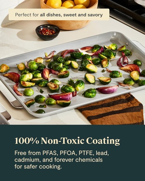 Caraway Non-Stick Ceramic Baking Sheet - Non-Toxic PTFE & PFOA Free - Ideal for Baking & Roasting - Large 18" x 13" - Marigold