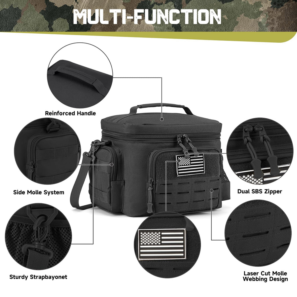 QT&QY Tactical Lunch Box for Men Expandable 18L Heavy Duty Military Insulated Cooler Bag, Leakproof Thermal Lunch Bag for Work Camping Outdoor Picnic Pail Adult Meal MOLLE Webbing Khaki