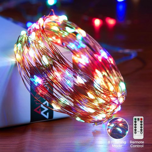Ariceleo USB Powered Fairy Lights - 32.8 Ft Silver Wire String Lights with Remote & Timer, 100 LED, Waterproof, 8 Modes for Parties & Weddings