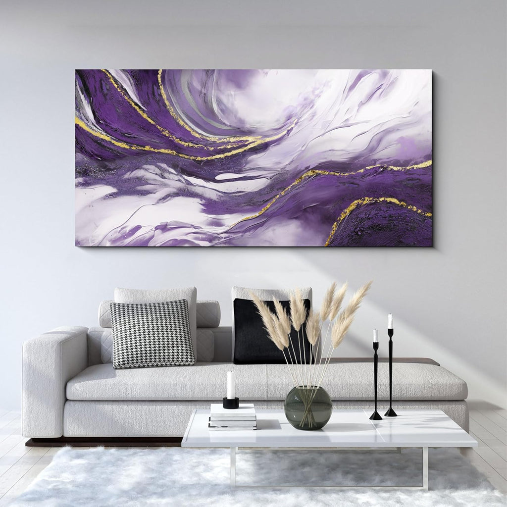 Yiijeah Large Wall Art - Purple and Gold Abstract Canvas Decor | Modern Framed Artwork for Living Room & Office