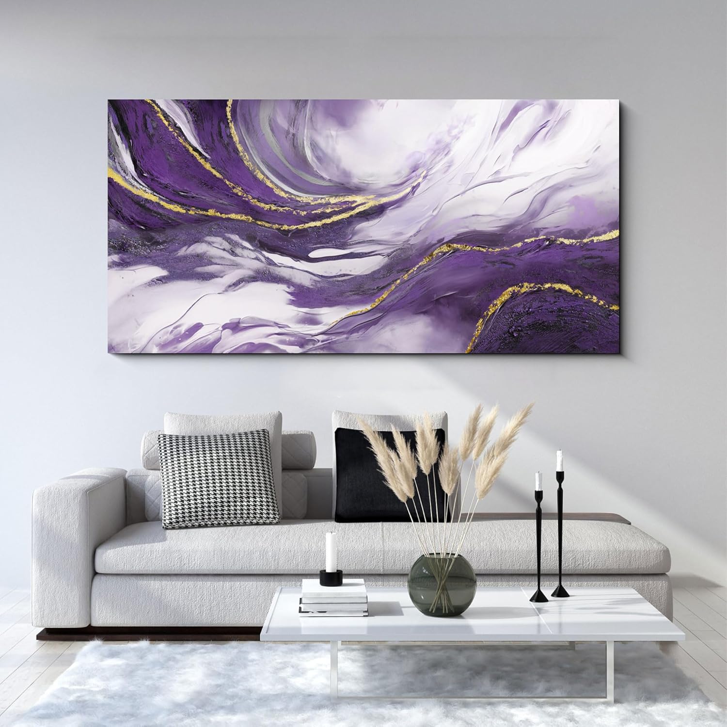 Yiijeah Large Wall Art - Purple and Gold Abstract Canvas Decor | Modern Framed Artwork for Living Room & Office