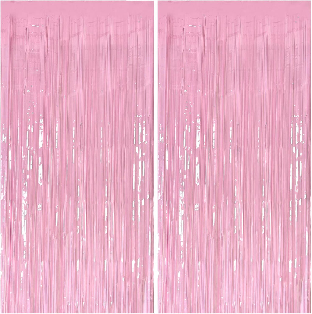 Skiennix Pastel Pink Foil Fringe Backdrop Curtains - Perfect for Birthday & Bridal Shower Decorations