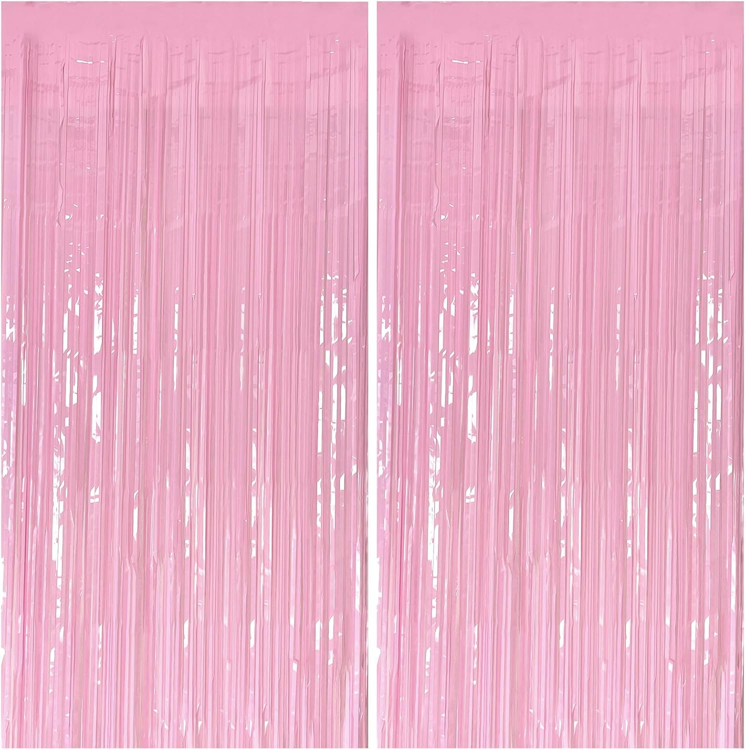 Skiennix Pastel Pink Foil Fringe Backdrop Curtains - Perfect for Birthday & Bridal Shower Decorations