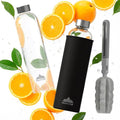 Mont-Clair Kristal Borosilicate Glass Water Bottle 18 oz with Neoprene Sleeve - Leak Proof + BPA Free - Hot & Cold Drinks - Ideal for Adult, Kids, Travel, Sports, Gym, Running - Black