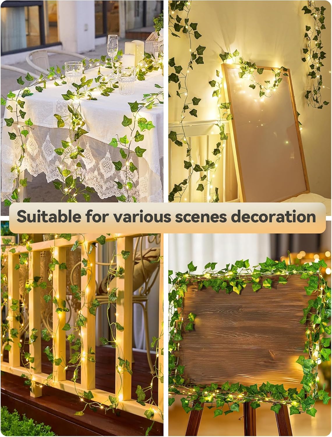 Skiennix Ivy Twinkle Lights - 23ft Battery Operated LED Leaf String Lights | Warm White for Bedroom & Party Decor