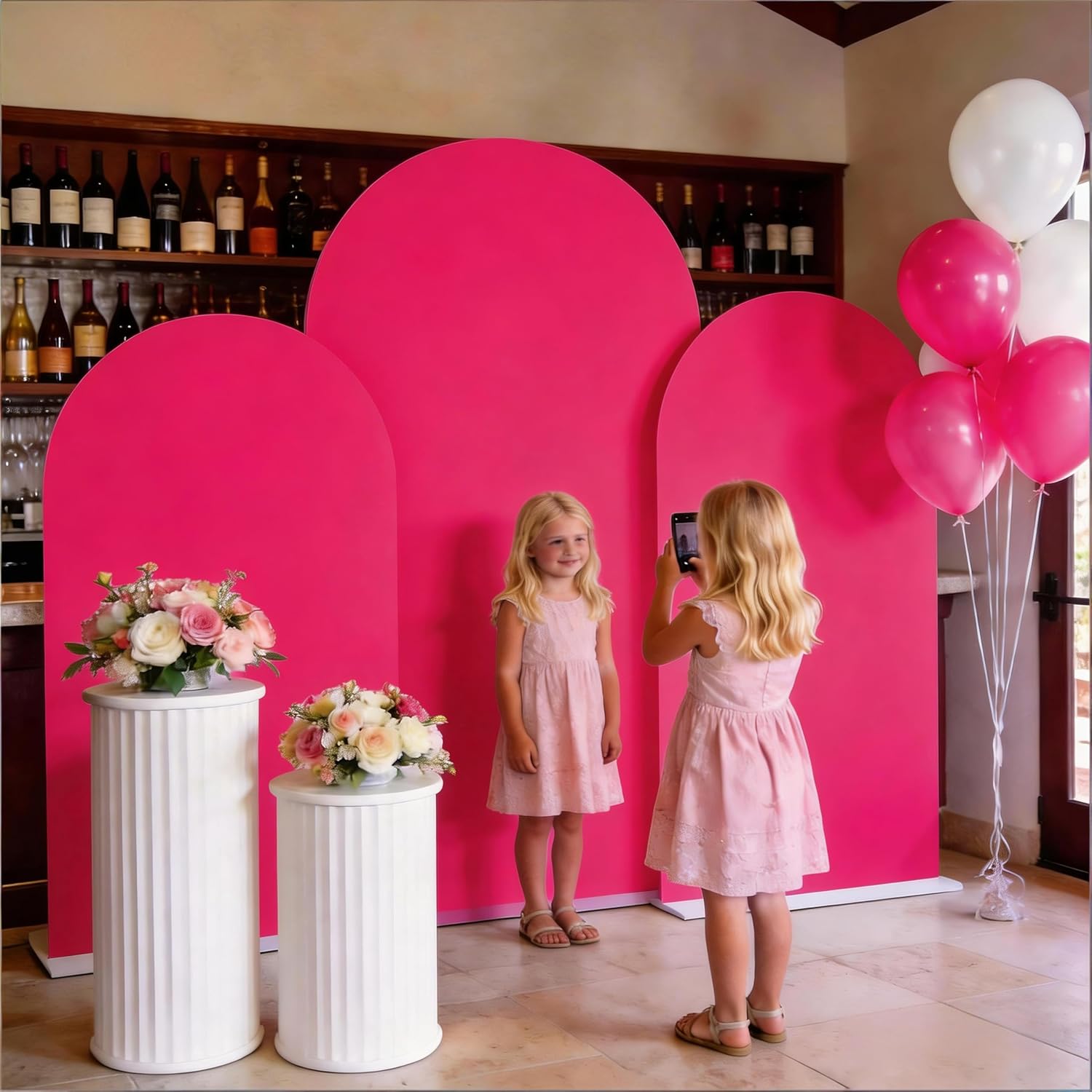 Skiennix 7.2 FT Hot Pink Spandex Arch Backdrop Cover - Perfect for Weddings & Events