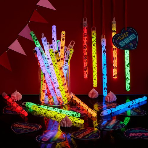 JOYIN 30 Packs Valentine's Day Gifts Cards with Bright Large Glow Sticks for Valentine's Party Favors, Waterproof Glow Sticks for Valentines Classroom Exchange Toy, Valentine School Classroom Prizes