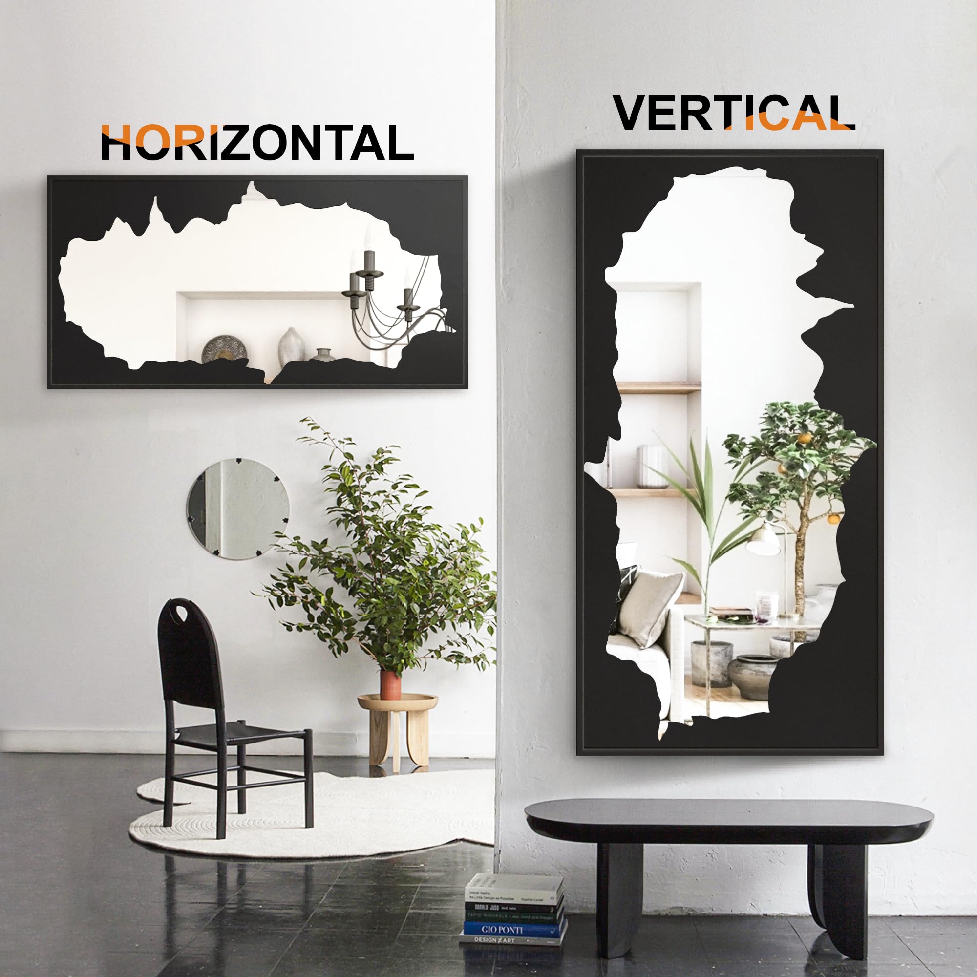 Bathroom Mirror with Black Artistic Decorative Design, Framed Rectangle Wall Mirror, 24"x36" Modern Hanging Mirror for Bathroom, Bedroom, Cloak Room, and Hallway
