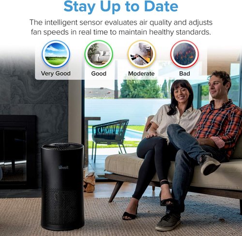 LEVOIT Air Purifier - Large Room with Air Quality Monitor & 3-in-1 Filter | Quiet Operation, Black
