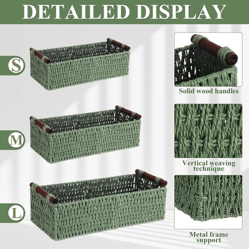 Boao Wicker Storage Baskets - Handmade Boho Decorative Paper Rope Baskets | 3 Pcs for Organizing