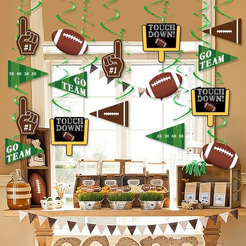 24Pcs Football Party Decorations, Football Hanging Swirls Decoration for Sports Birthday Party Decor, Ceiling Hanging Decor for Football Birthday Game Day Tailgate Party Supplies