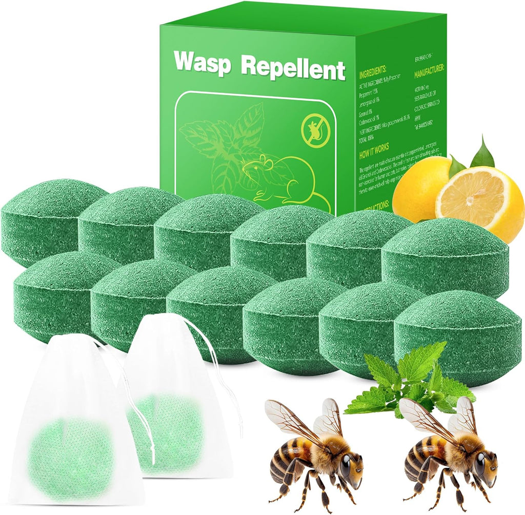 Skiennix Natural Wasp & Bee Repellent - Peppermint Oil Formula, 12 Pack | Safe for Pets & Humans