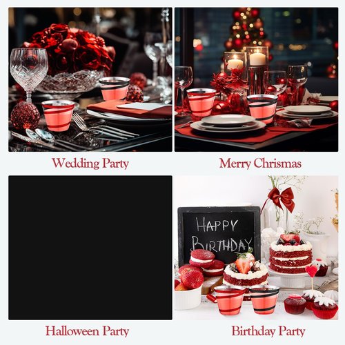 Gejoy 9 oz Rimmed Swirl Plastic Cups Disposable Wine Drinking Cups Clear Elegant Easter St Patrick Tumblers for Wedding Party Supplies(100 Pcs,Red, Black)