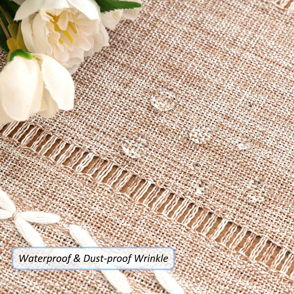 SIELUNO Linen Coffee Table Cloth, Rustic Farmhouse Coffee Table Cover for Living Room Tea Table Washer Dryer Fridge Top Dust Cover-Hollow Light Coffee-20x60inch