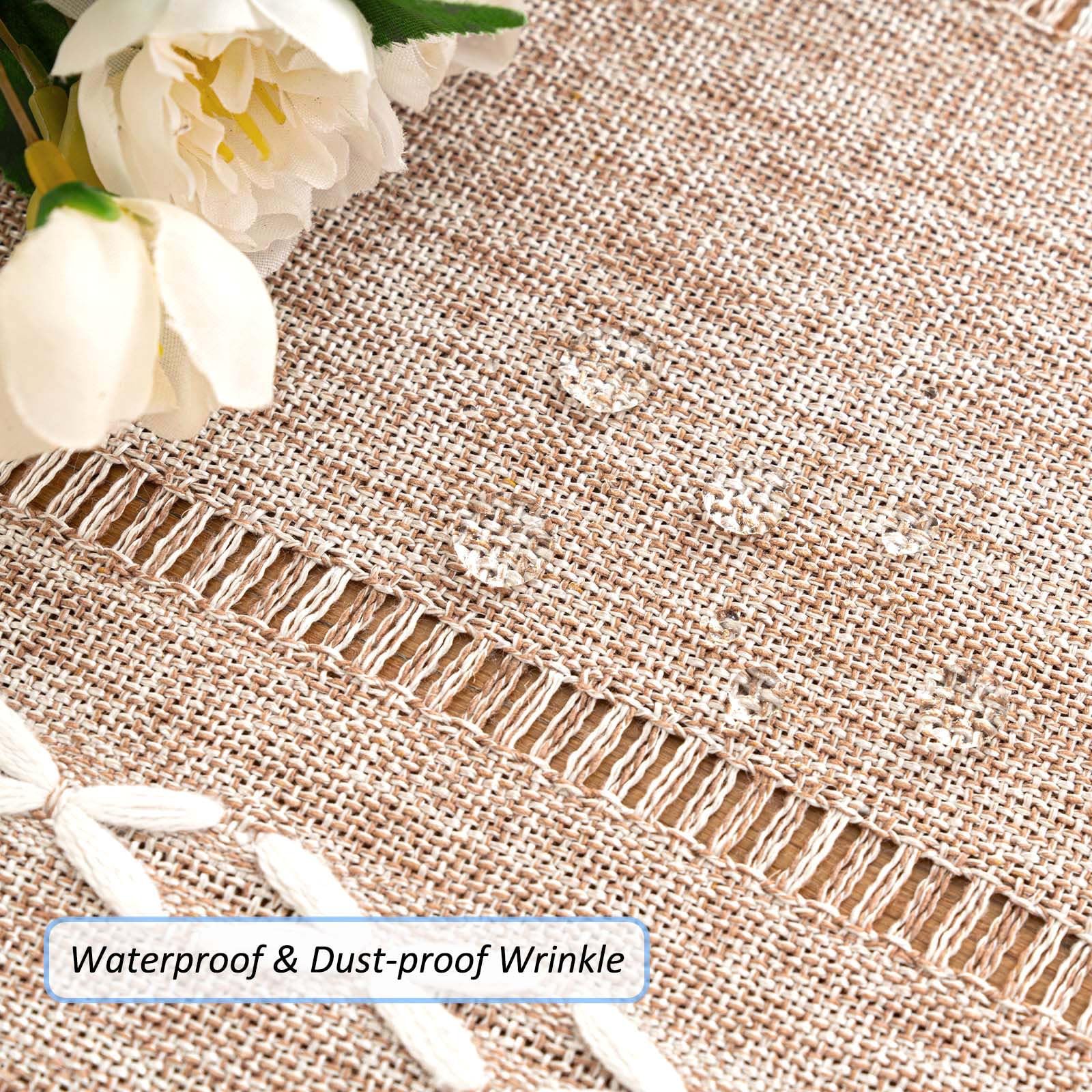SIELUNO Linen Coffee Table Cloth, Rustic Farmhouse Coffee Table Cover for Living Room Tea Table Washer Dryer Fridge Top Dust Cover-Hollow Light Coffee-20x60inch