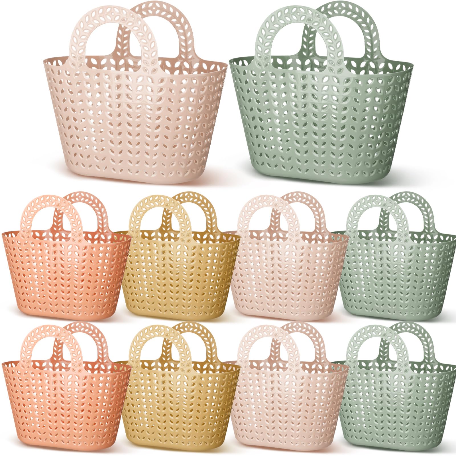 Nuogo 10 Pack Plastic Basket with Handles Multicolor Oval Carry Totes Potable Multipurpose Reusable Toiletry Storage Organizer Basket for Home Bathroom Dorm Communal Showers School
