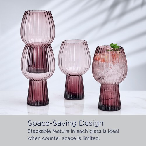 Mikasa Phoebe Modern 19 Oz. Optic Goblet Cups Tall Drinking Glasses, Set of 4, Lilac