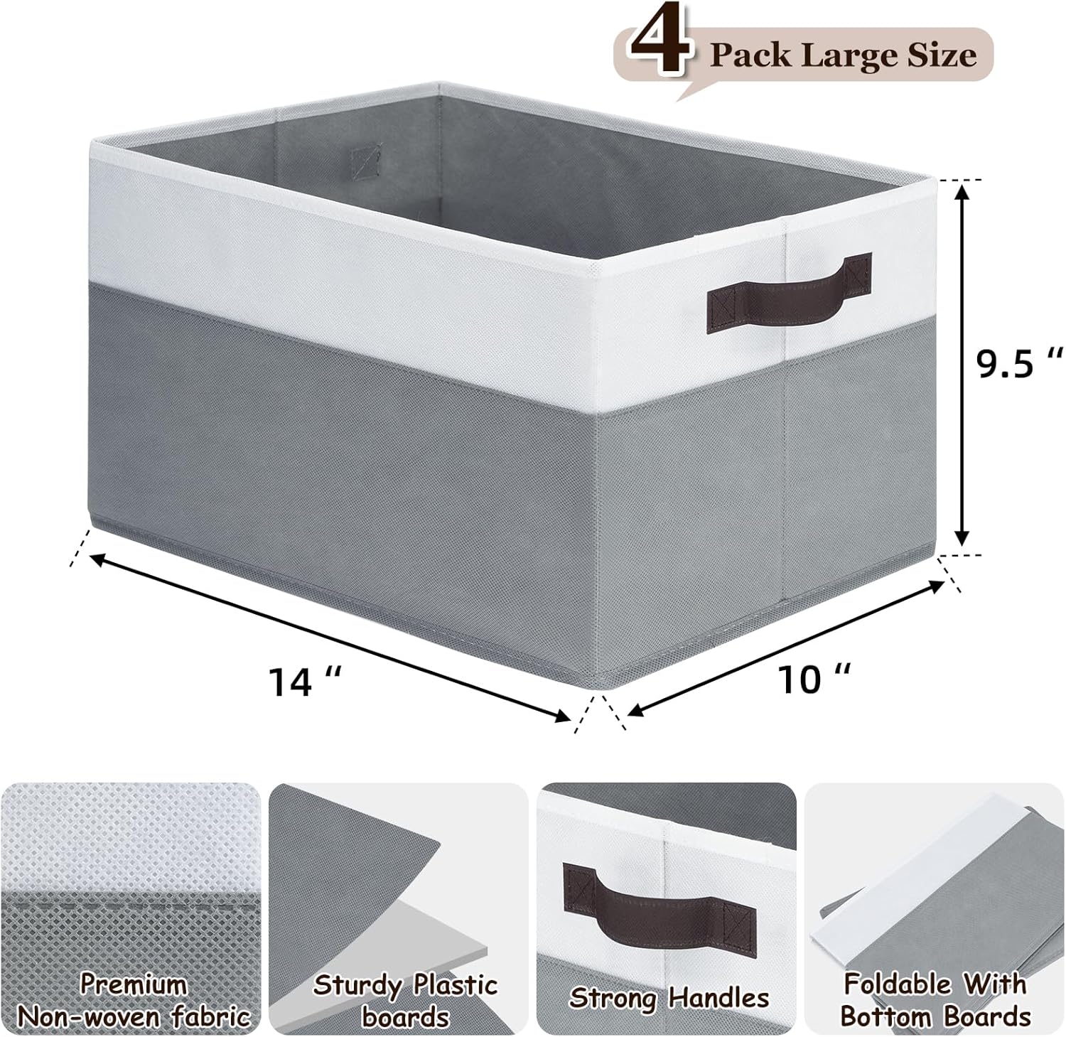 Storage Cube Bins - 11 Inch Size with 4 Large Baskets for Organized Shelving | 8 Pack