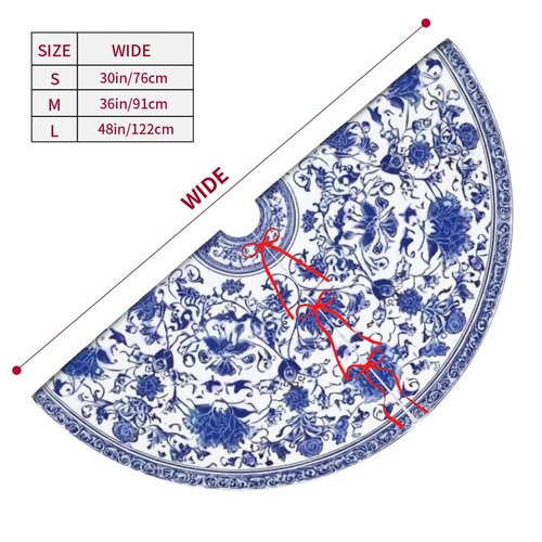 Blue and White Flower Christmas Tree Skirt 36 Inch Xmas Tree Mat Party Decor Supplies for Holiday Home Decorations