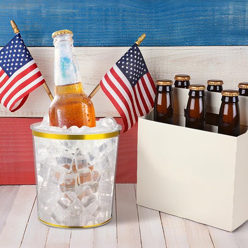 Acellegic 18 Pcs Ice Buckets Bulk, 6 Liter Plastic Round Ice Buckets with Gold Rim and Glitter, Disposable Storage Drink Tub or Party Bar Wine Beer Champagne Beverage Bottle Cooler