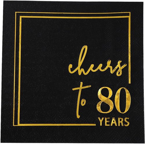 Cheers to Years Cocktail Napkins | 50-Pack 3-Ply Disposable Birthday & Anniversary Napkins - Black & Gold 5x5 Inches