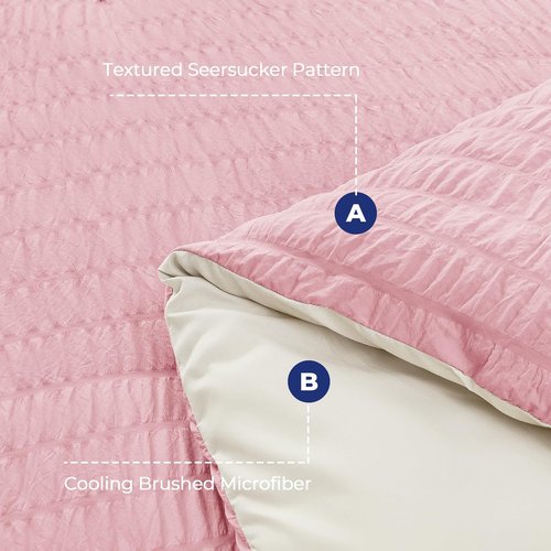 HYMOKEGE Full Size Comforter Set - Luxurious 7-Piece Seersucker Bedding in Pink/Ivory for All Seasons