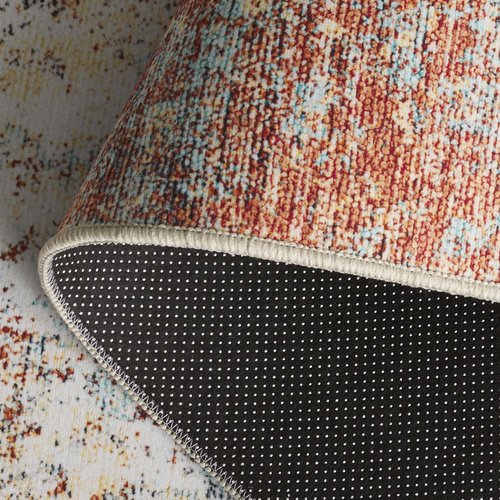 SAFAVIEH Washable Rug Tacoma Collection - 5' x 8', Red & Aqua, Slip Resistant & Easy to Clean, Ideal for Living Room, Bedroom, Home Office, Dining Space (TAC943P)