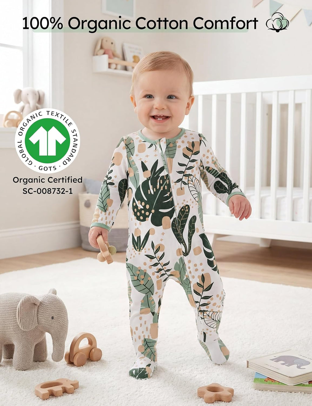 Yoofoss Baby Pajamas - 100% Organic Cotton Sleepers for Newborns | 3-Piece Footed PJs Set (0-9 Months)
