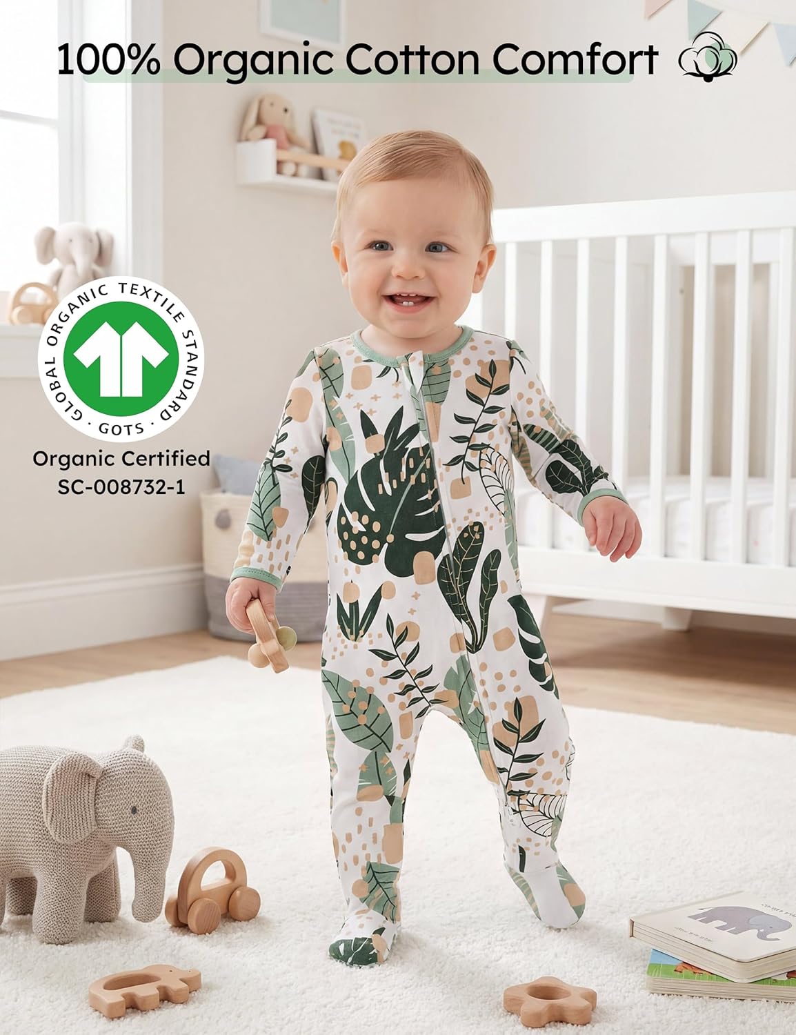 Yoofoss Baby Pajamas - 100% Organic Cotton Sleepers for Newborns | 3-Piece Footed PJs Set (0-9 Months)