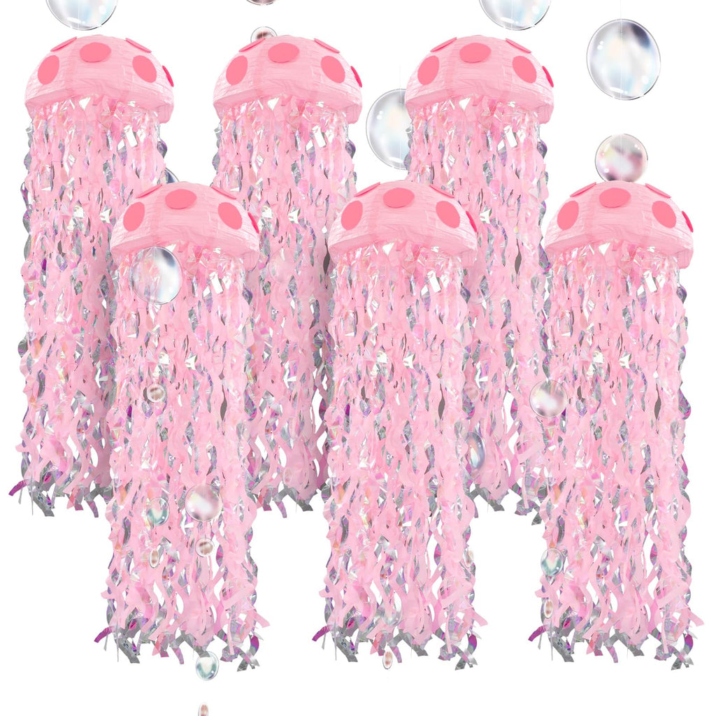 VioraWhite 37 Pcs Cartoon Sponge Mermaid Birthday Party Decorations 6 Pcs 9.8'' Hanging Jellyfish Paper Lanterns with Bubble Garlands Flower Crepe Paper for Mermaid Ocean Under The Sea Birthday Decor