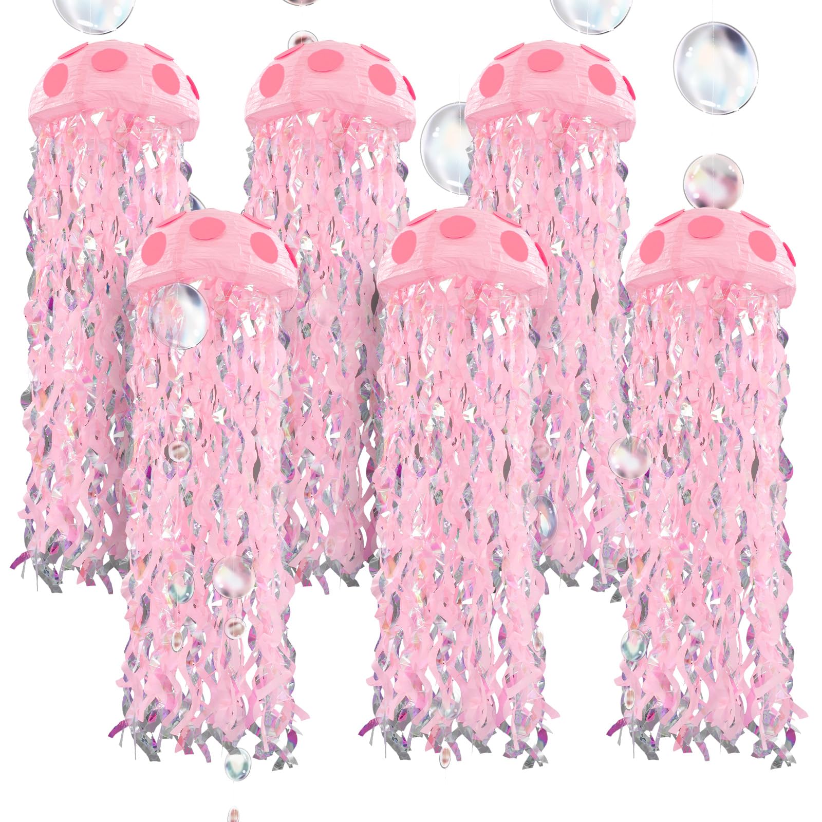 VioraWhite 37 Pcs Cartoon Sponge Mermaid Birthday Party Decorations 6 Pcs 9.8'' Hanging Jellyfish Paper Lanterns with Bubble Garlands Flower Crepe Paper for Mermaid Ocean Under The Sea Birthday Decor