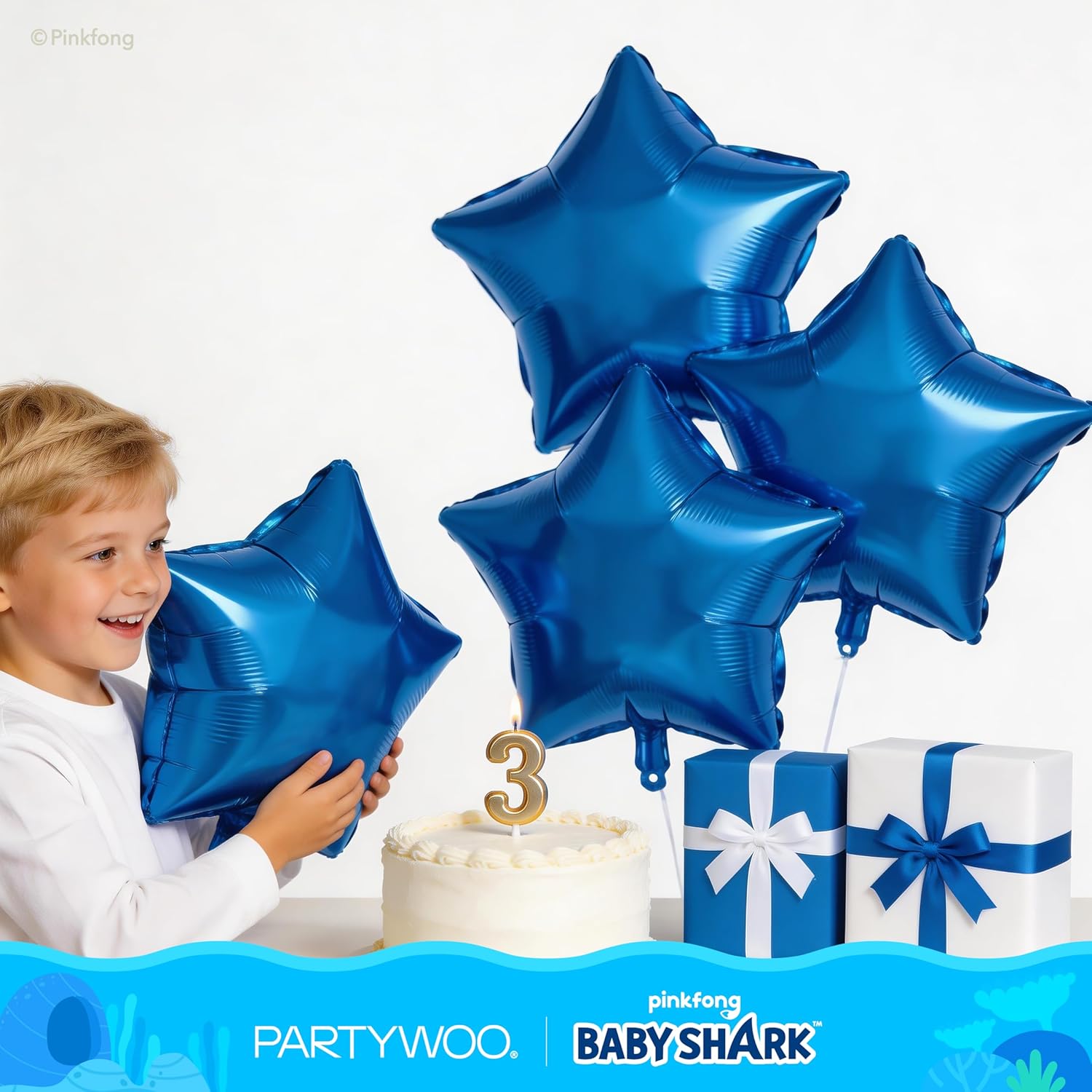 PartyWoo Baby Shark Family Foil Balloons - 13pcs Blue Round & Star Mylar Helium Balloons for Kids' Birthday Party Decorations