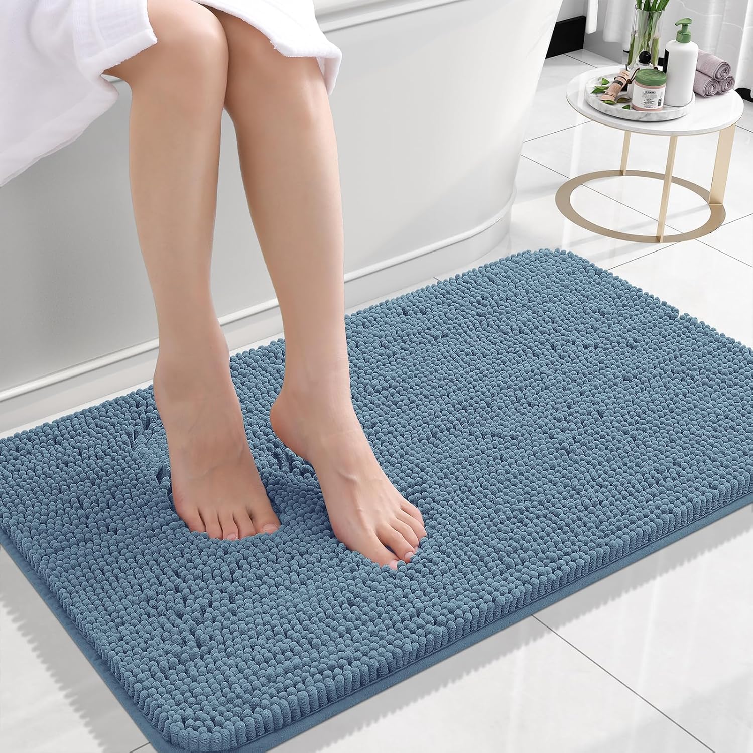OLANLY Bath Rugs | Extra Soft Chenille, Quick-Dry & Absorbent | 24x16, Airy Blue, Machine Washable
