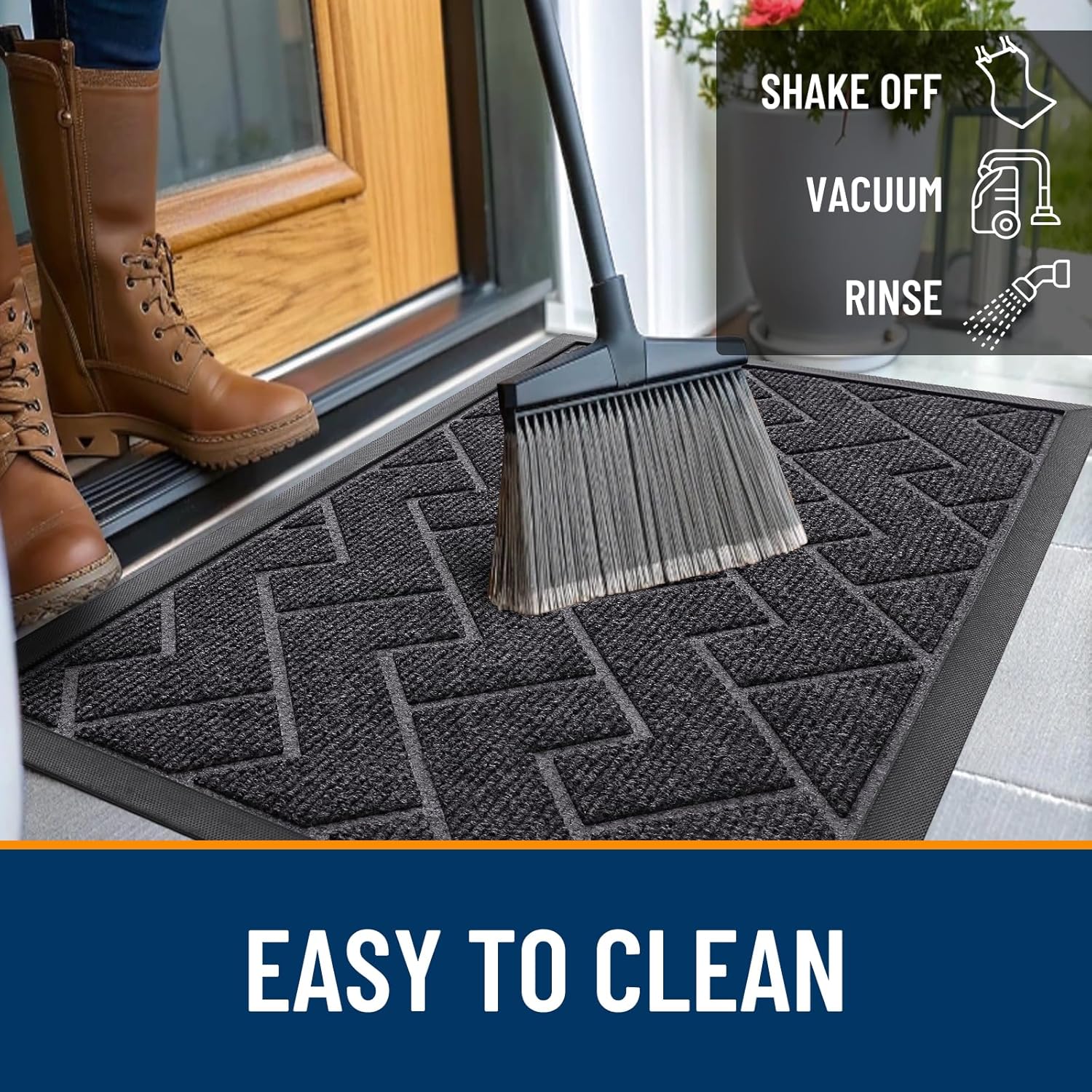 OLANLY Indoor Outdoor Front Door Mat - Waterproof All-Season Herringbone Design, Easy Clean | Grey 71x23