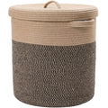 Extra Large 16" x 16" x 18" Storage Basket with Lid, Cotton Rope Laundry Hamper, Cloth Bin for Clothes, Towels, Blankets, Pillows in Living Room, Jute/Black Mix Basket