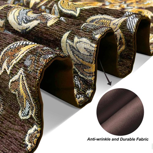 Embroidered Dark Brown Table Runners 120" Boho Thick Chenille Gold Floral Pattern for Party Decor