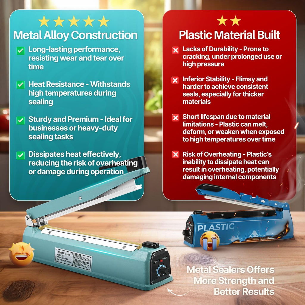 Flexzion Impulse Sealer 12 Inch (300mm) 400W Heat Sealer Machine with Adjustable Heating Mode, No Warm Up Needed, Portable Bag and Seal Impulse with Replacement Element Grip and Teflon Tape