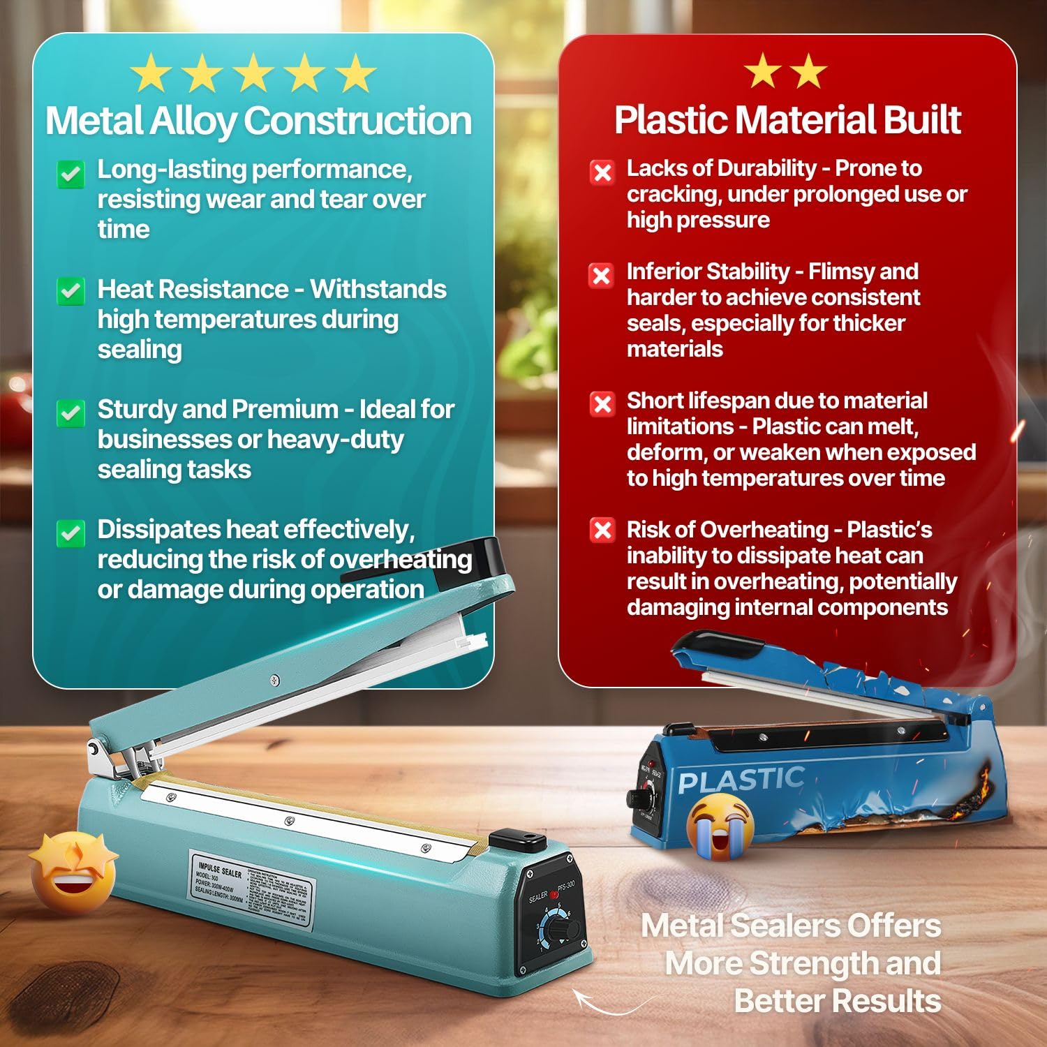 Flexzion Impulse Sealer 12 Inch (300mm) 400W Heat Sealer Machine with Adjustable Heating Mode, No Warm Up Needed, Portable Bag and Seal Impulse with Replacement Element Grip and Teflon Tape