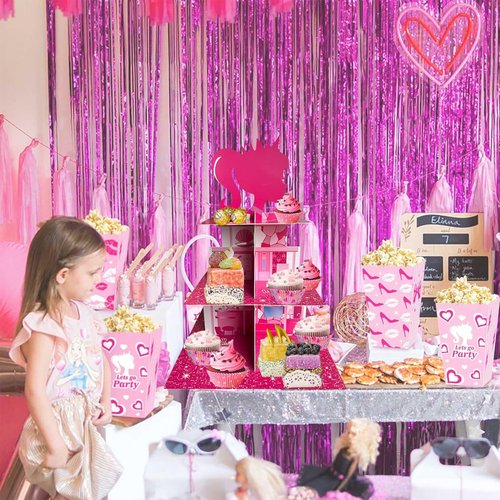 Zliisang Pink Princess Cupcake Stand 3-Tiered Pink Dessert Table Displays Centerpieces for Girls Birthday Party Decorations Princess Baby Shower Table Decorations