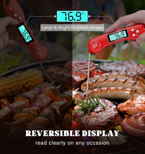 DOQAUS Instant Read Digital Meat Thermometer - Backlit & Auto-Rotating Display, 4.6” Probe for Perfect BBQ & Cooking