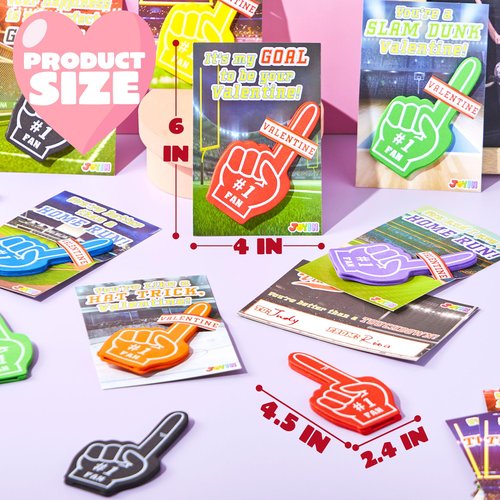 JOYIN 28 Pcs Valentines Day Foam Fingers with Cards for Kids, Valentine’s Greeting Cards, Classroom Exchange Gift for Kids, Holiday Reward Prizes and Party Favor
