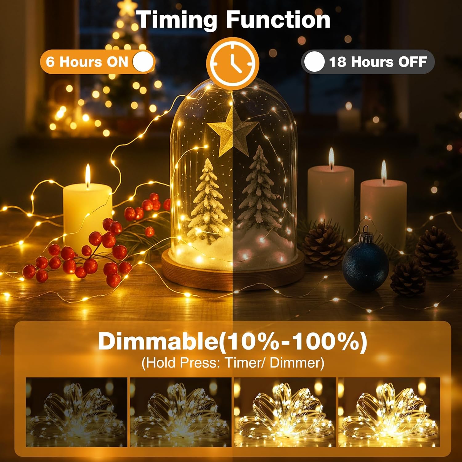 Skiennix 50 LED Fairy Lights - 16FT Battery Operated String Lights with Timer & 8 Modes | Warm White