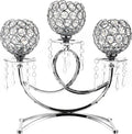 OwnMy Crystal Candle Holders - Elegant 3-Arms Tealight Candelabra for Weddings & Home Decor | Silver
