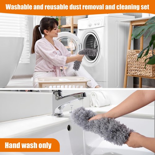 MUXUN 4 Pcs Microfiber Cobweb Duster with 100-inch Extendable Pole, Washable and Reusable Feather Cleaning Duster Kit with 3 Duster Heads,Dusters for Cleaning with Telescopic Pole for High Ceiling Fan