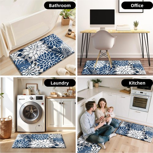 Arenarug Kitchen Mats for Floor 2PCS Cushioned Anti Fatigue Kitchen Mats Waterproof Non Slip Kitchen Mat Rug Set Comfort Foam Standing Mat for Sink, Laundry, Office, Blue Gray